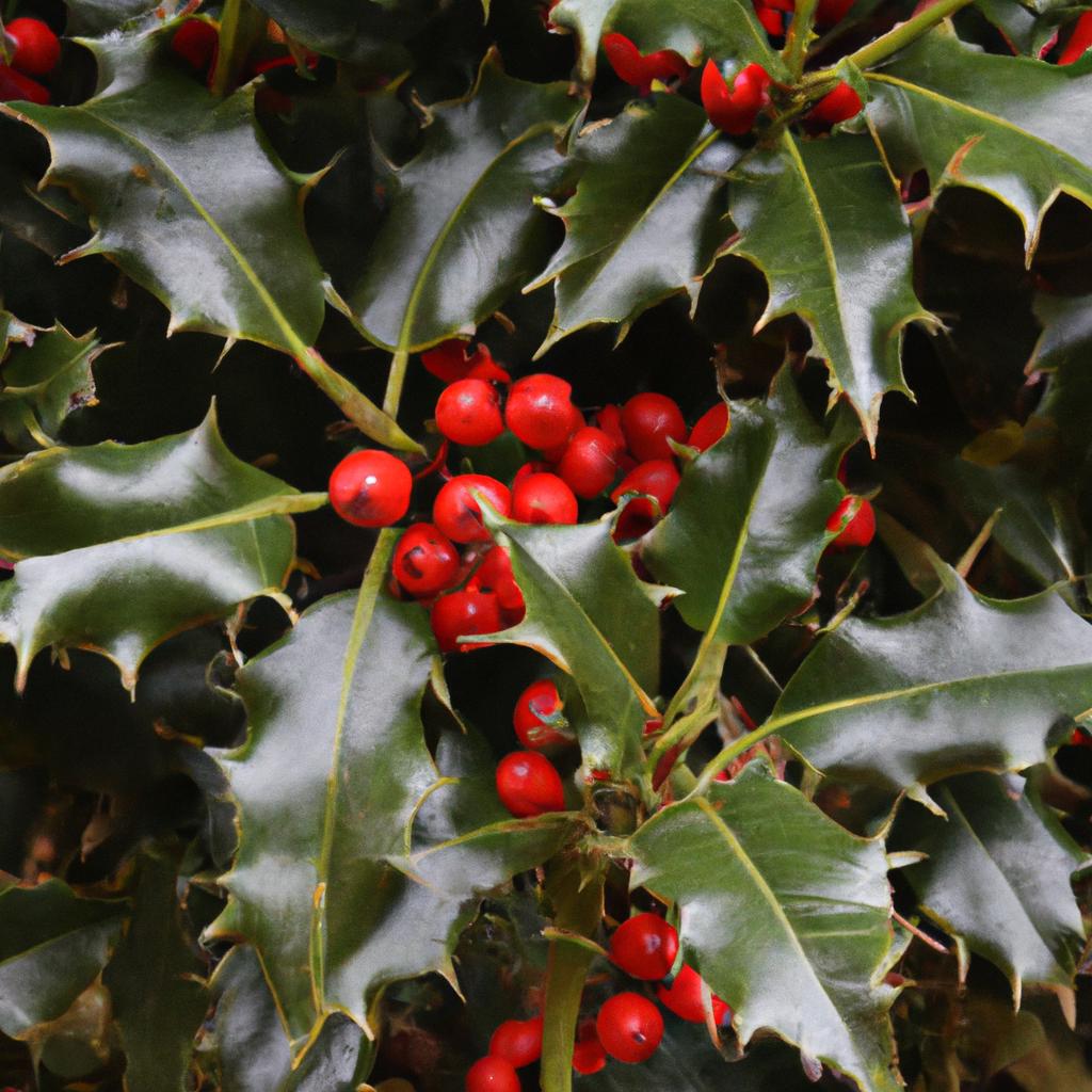 El árbol De Acebo Es Un Símbolo Tradicional De La Temporada Navideña Y Sus Ramas Verdes Y Bayas Rojas Se Utilizan En La Decoración.