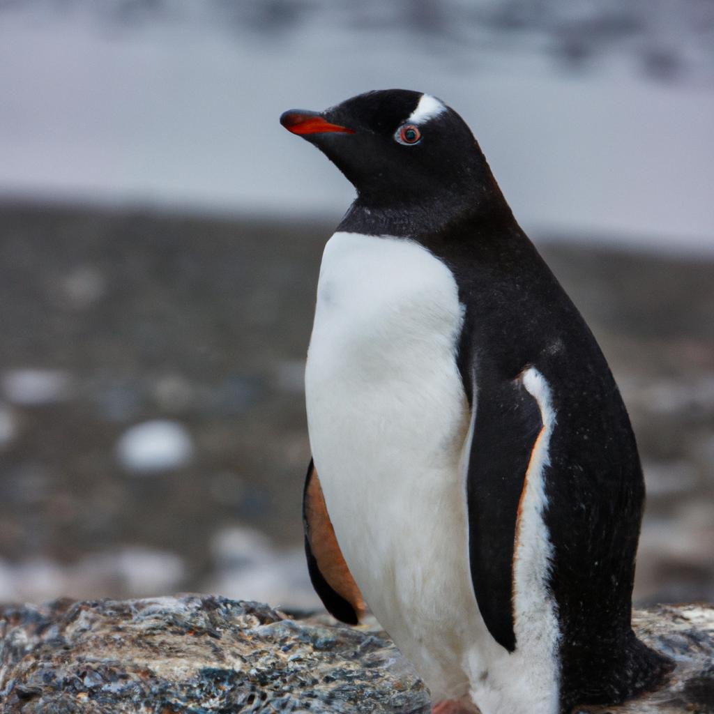 El Pingüino De Adelaida Es Una Especie De Pingüino Que Se Encuentra En La Antártida Y Tiene Una Franja Blanca En El Ojo.
